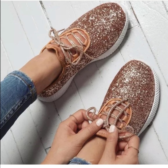 ShopFor_Fun Boutique Shoes - Ladies lace up light weight glittery sneakers